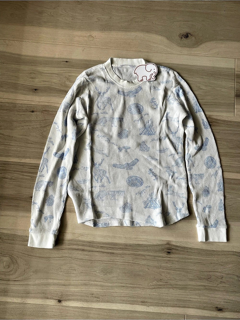 Ivory Ella Cozy Cabin Print Waffle Long Sleeve T-Shirt White & Blue Small